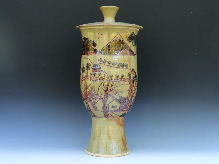 Large Covered Vase with Mountain Landscape